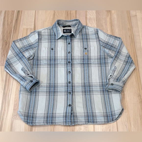 Carhartt Women’s Loose Fit Twill Long Sleeve Shirt Jacket - Blue / Gray, Size L - Picture 2 of 15